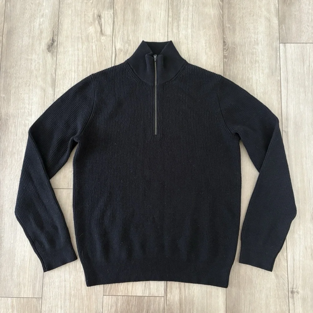 Banana Republic 100% Extra Fine Merino Half Zip Sweater Medium M Ribbed Black